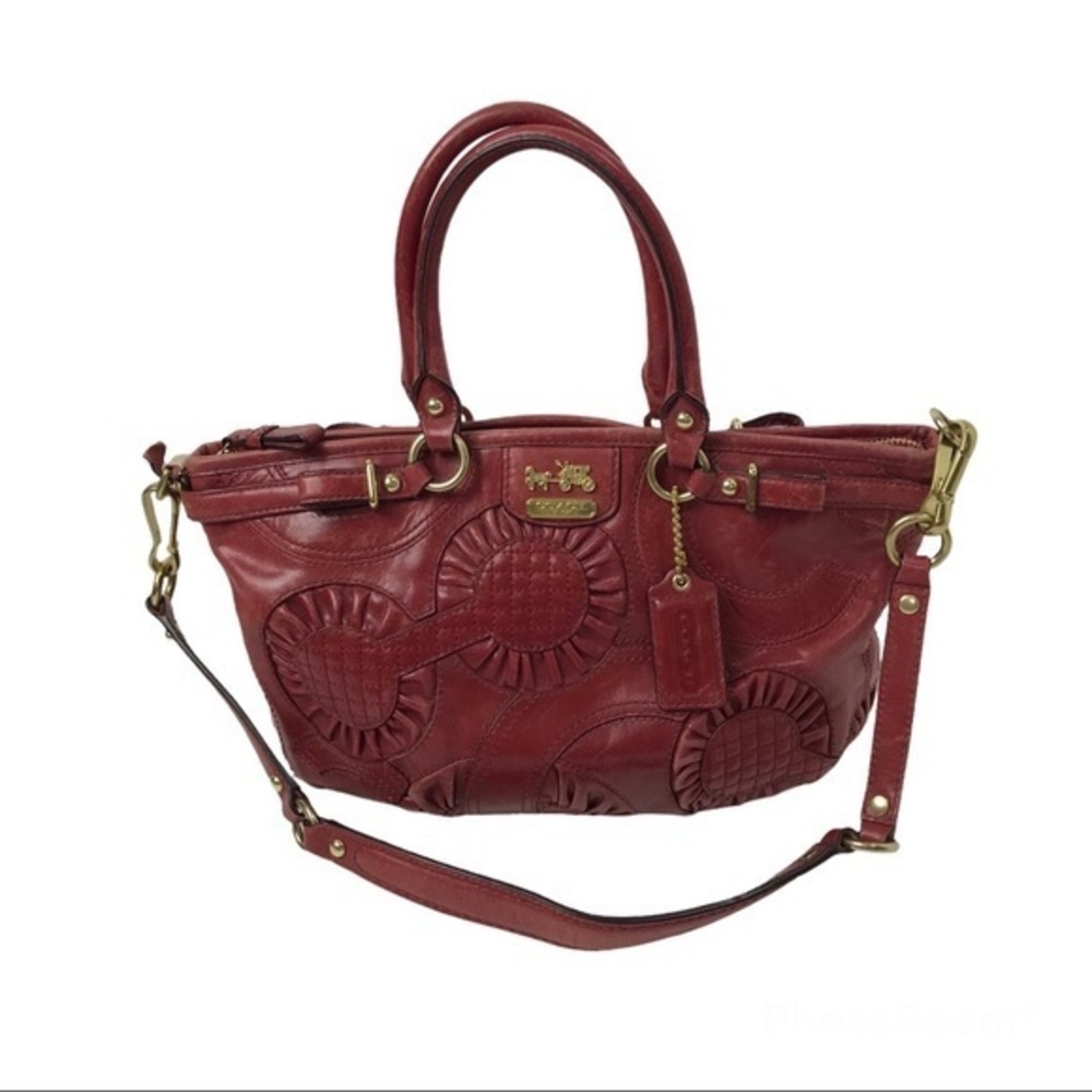 Coach Red Leather Satchel with Gold Hardware